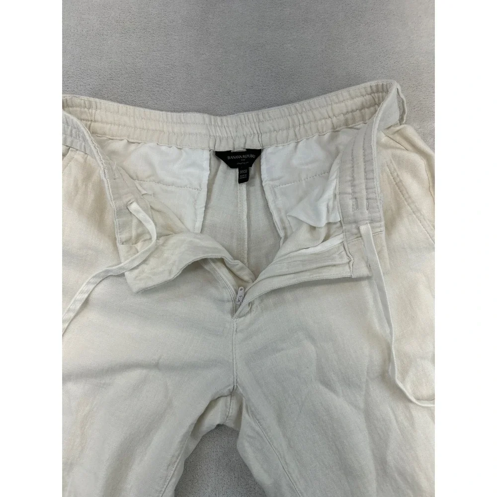 Banana Republic Linen Cotton Pants Men 31 Waist Cream Athletic Fit Drawstring
